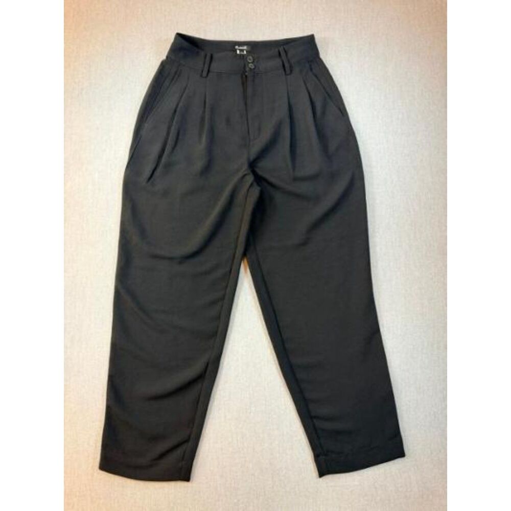 Madewell Drapey Pleated Taper Wide-Leg Pants Womens Size 2 Black High Rise